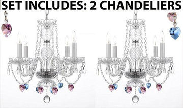 Set Of 2 - Chandeliers Lighting With Sapphire Blue & Pink Crystal Hearts Perfect For Living Room Dining Room Kitchen Kid'S Bedroom - 2Ea J10-B85/B21/26098/4