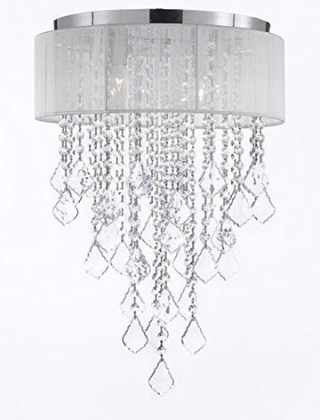 Flushmount 4-Light Chrome And White Shade Crystal Chandelier Lighting Empress Crystal (Tm) - G7-B7/B12/2130/4