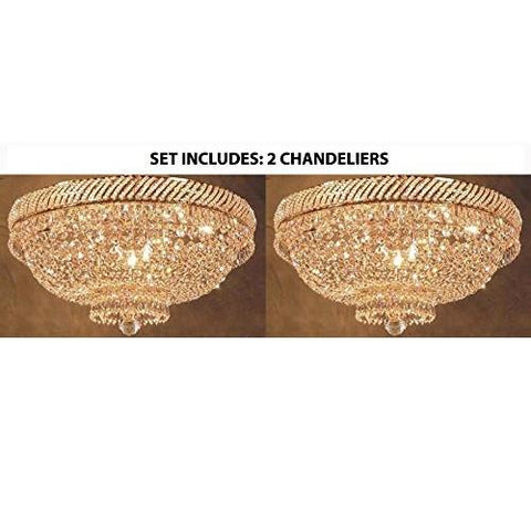 Set Of 2 French Empire Crystal Flush Chandelier Lighting H 16" W 23" - 2Ea-F93-Flush/448/9