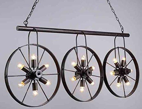 Wrought Iron Vintage Industrial Style Spoke Wheel Linear Chandelier Billiard Pool Table Light Lighting - G7-3399/18