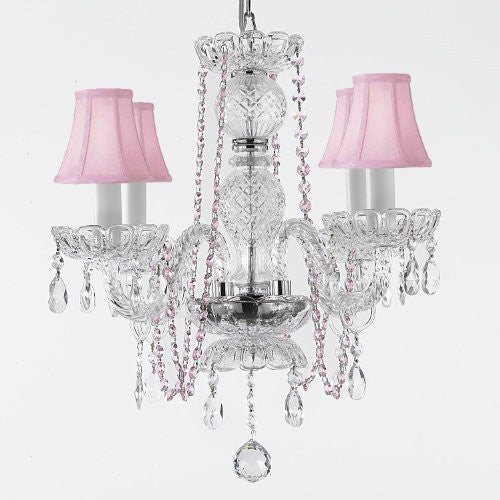 Crystal Chandelier Lighting With Pink Color Crystal And Shades - J10-Pinkb1/Pinkshades/26098/4