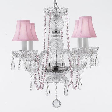 Crystal Chandelier Lighting With Pink Color Crystal And Shades - J10-Pinkb1/Pinkshades/26098/4