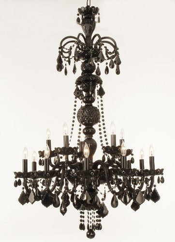 Jet Black Crystal Chandelier Lighting H48" X W32" - F46-Black/590/15