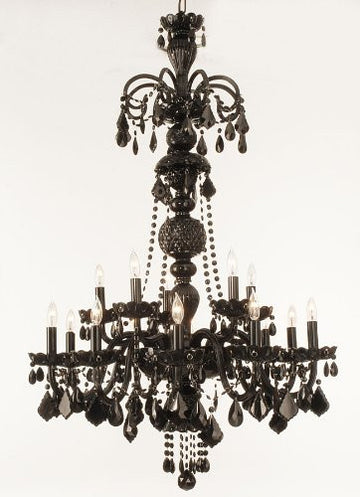 Jet Black Crystal Chandelier Lighting H48" X W32" - F46-Black/590/15