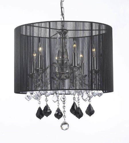 Crystal Chandelier W/ Large Black Shade Jet Black Crystal Pendants - J10-B20/1124/6