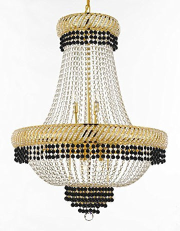 French Empire Crystal Chandelier Chandeliers Lighting Trimmed With Jet Black Crystal Good For Dining Room Foyer Entryway Family Room And More H26" X W23" - A500-B79/Cg/448/9