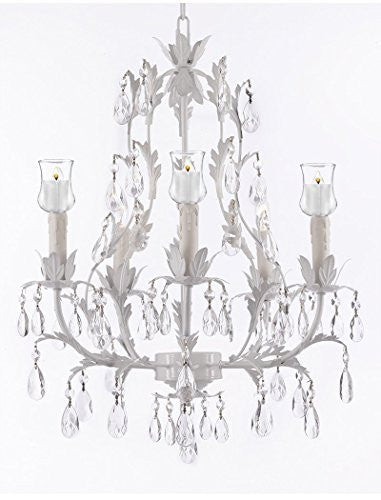 White Wrought Iron Floral Chandelier W/ Votive Candles - For Indoor / Outdoor Use Great For Outdoor Events Hang From Trees / Gazebo / Pergola / Porch / Patio / Tent - J10-B31/White/26016/5