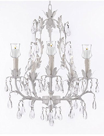 White Wrought Iron Floral Chandelier W/ Votive Candles - For Indoor / Outdoor Use Great For Outdoor Events Hang From Trees / Gazebo / Pergola / Porch / Patio / Tent - J10-B31/White/26016/5