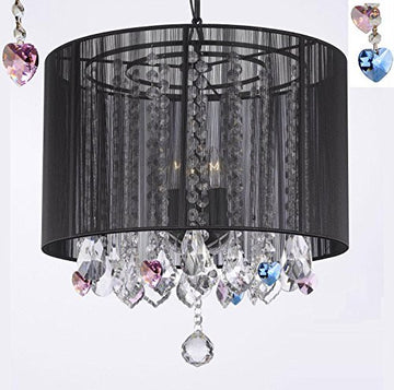 Crystal Chandelier Chandeliers With Large Black Shade And Blue And Pink Crystal Hearts H15" X W15" - Perfect For Kids' And Girls Bedrooms - G7-B85/B21/Black/Sm/26029/3