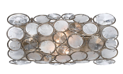 2 Light Antique Silver Eclectic Sconce Draped In Natural White Capiz Shell + Hand Cut Crystal  - C193-522-SA