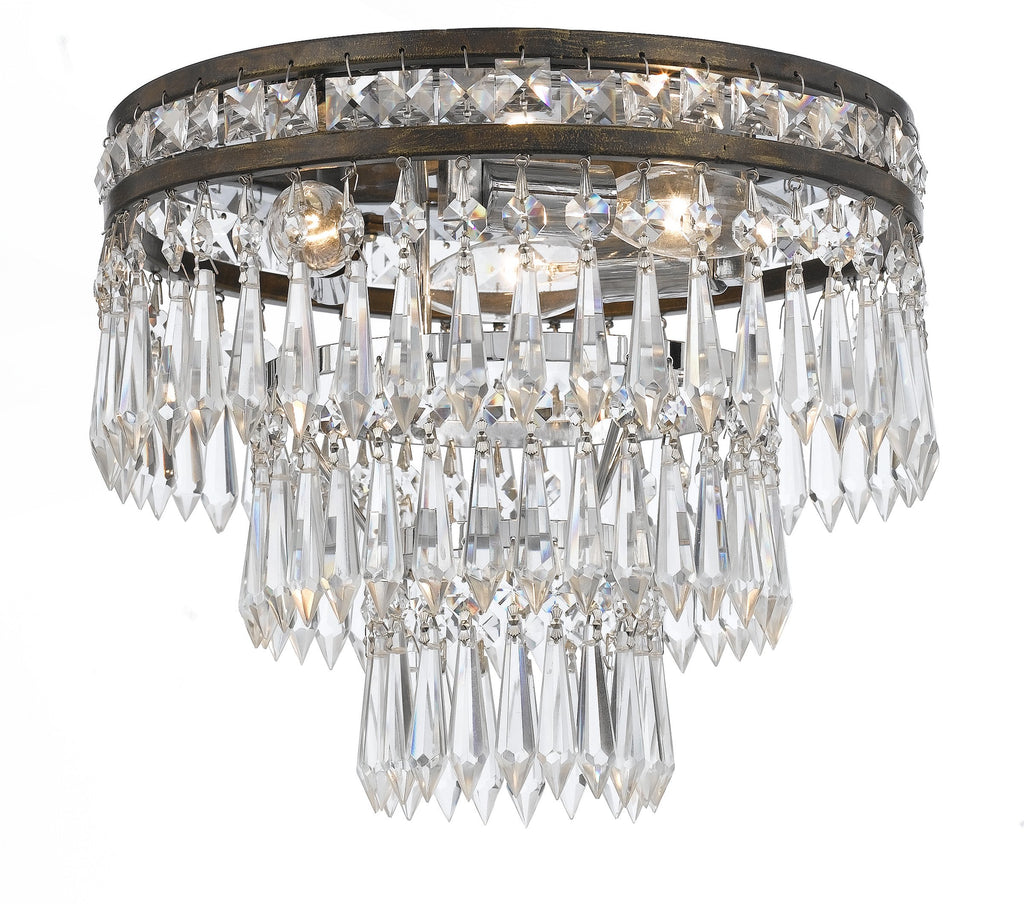 3 Light English Bronze Crystal Ceiling Mount Draped In Clear Hand Cut Crystal - C193-5260-EB-CL-MWP