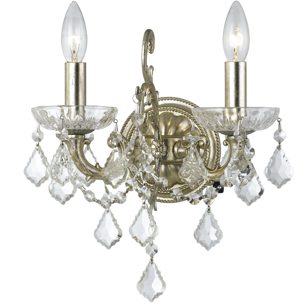 2 Light Olde Silver Traditional Sconce Draped In Clear Swarovski Strass Crystal - C193-5282-OS-CL-S