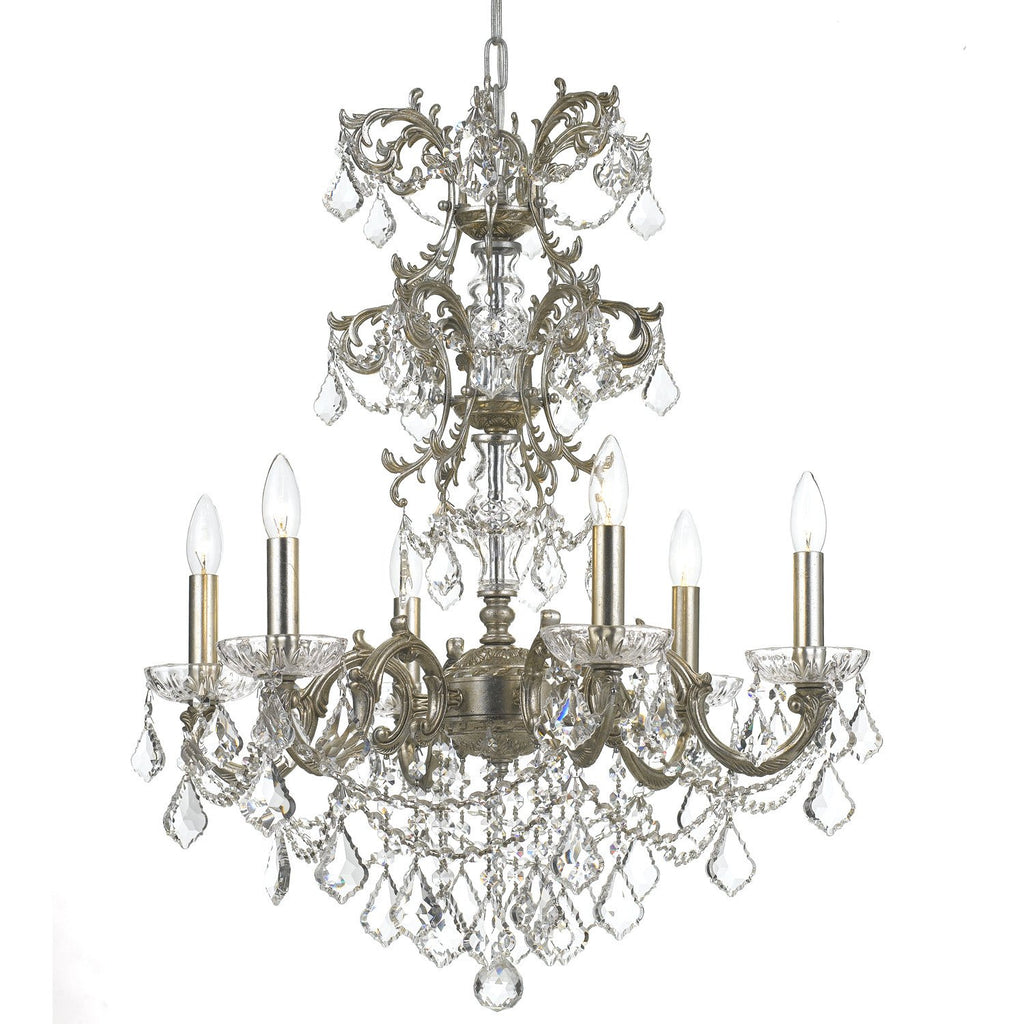 6 Light Olde Silver Traditional Chandelier Draped In Clear Swarovski Strass Crystal - C193-5286-OS-CL-S