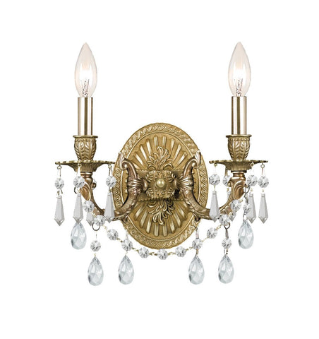 2 Light Aged Brass Traditional Sconce Draped In Clear Spectra Crystal - C193-5522-AG-CL-SAQ