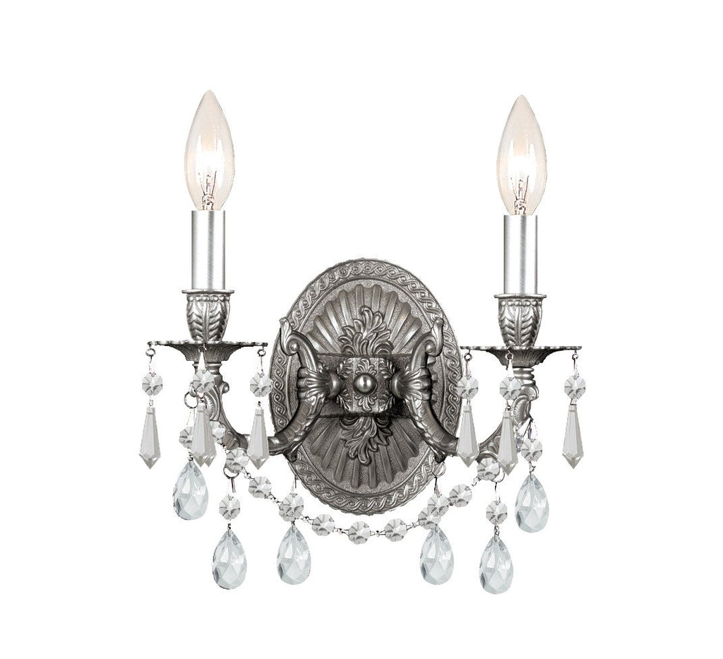 2 Light Pewter Traditional Sconce Draped In Clear Hand Cut Crystal - C193-5522-PW-CL-MWP