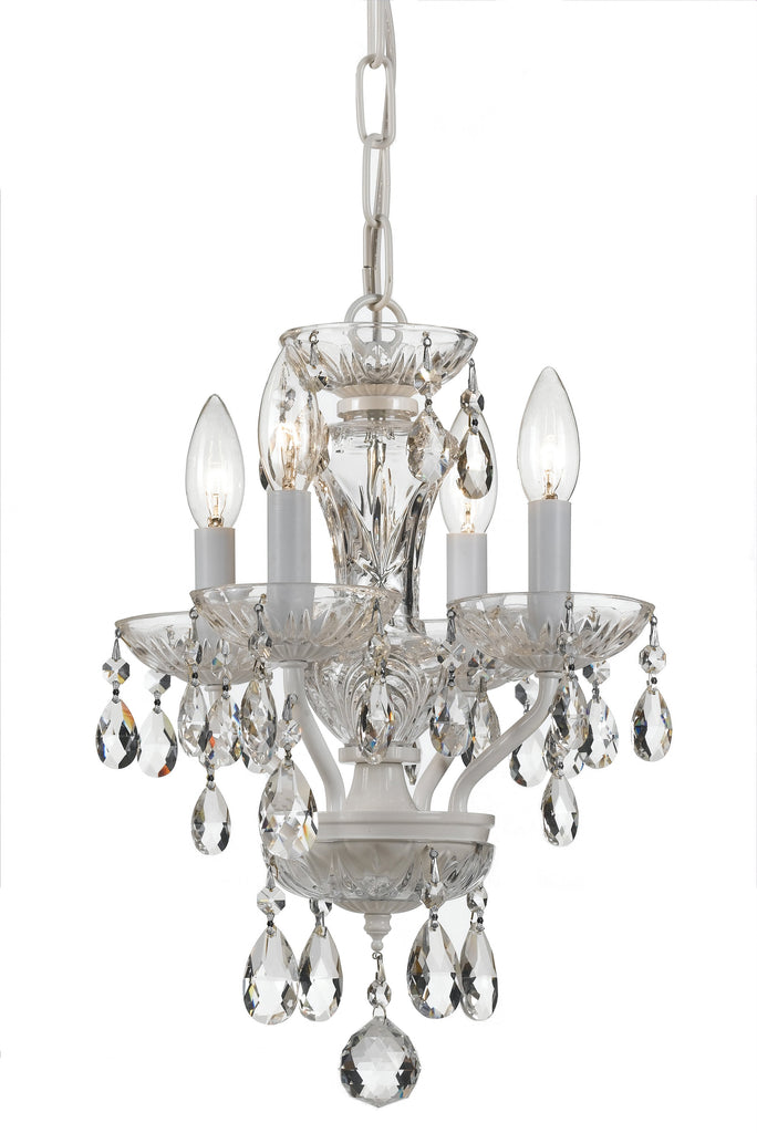 4 Light Wet White Traditional Mini Chandelier Draped In Clear Swarovski Strass Crystal - C193-5534-WW-CL-S