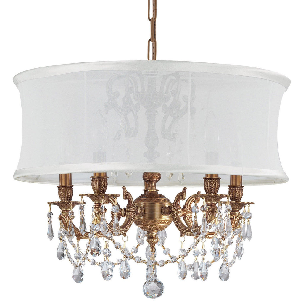 5 Light Aged Brass Traditional Mini Chandelier Draped In Clear Swarovski Strass Crystal - C193-5535-AG-SMW-CLS