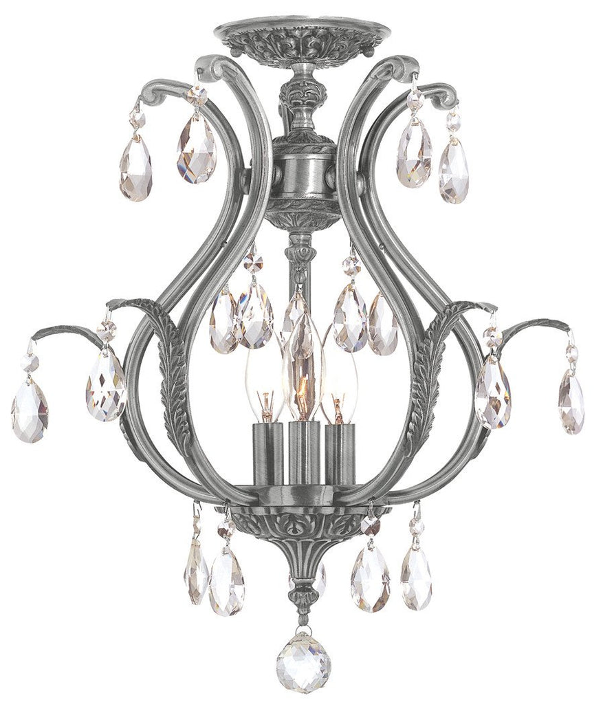 3 Light Pewter Crystal Ceiling Mount Draped In Clear Spectra Crystal - C193-5560-PW-CL-SAQ_CEILING