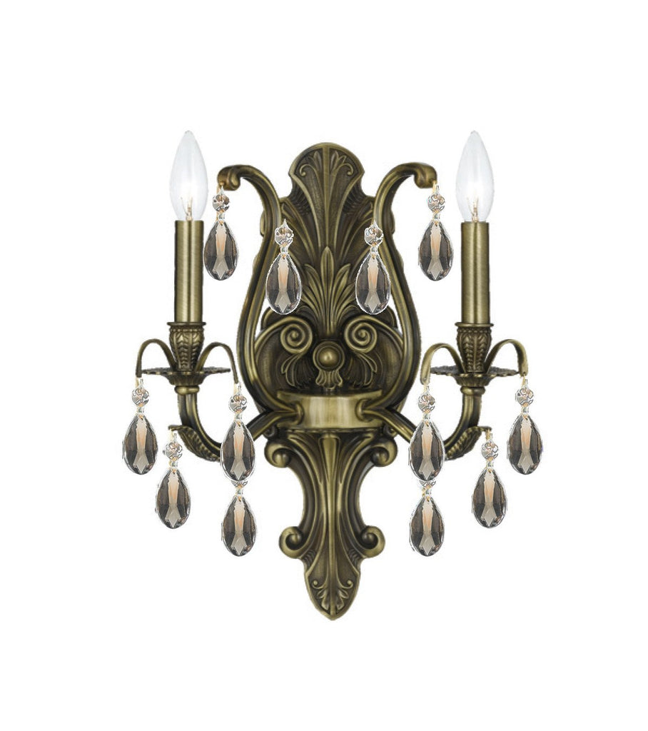 2 Light Antique Brass Crystal Sconce Draped In Golden Teak Swarovski Crystal - C193-5563-AB-GTS