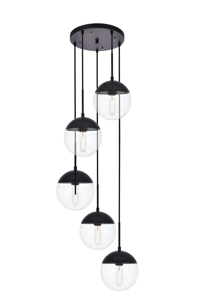 ZC121-LD6075BK - Living District: Eclipse 5 Lights Black Pendant With Clear Glass