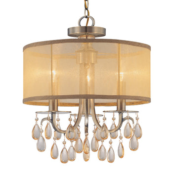 3 Light Antique Brass Transitional Mini Chandelier Draped In Etruscan Smooth Teardrop Almond Crystal - C193-5623-AB