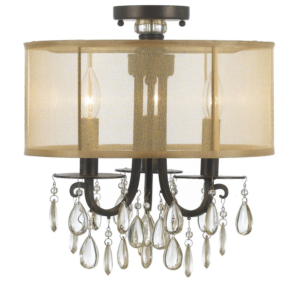 3 Light English Bronze Transitional Ceiling Mount Draped In Etruscan Smooth Teardrop Almond Crystal - C193-5623-EB_CEILING