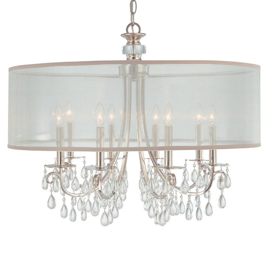 8 Light Polished Chrome Transitional Chandelier Draped In Clear Smooth Teardrop Almond Crystal - C193-5628-CH