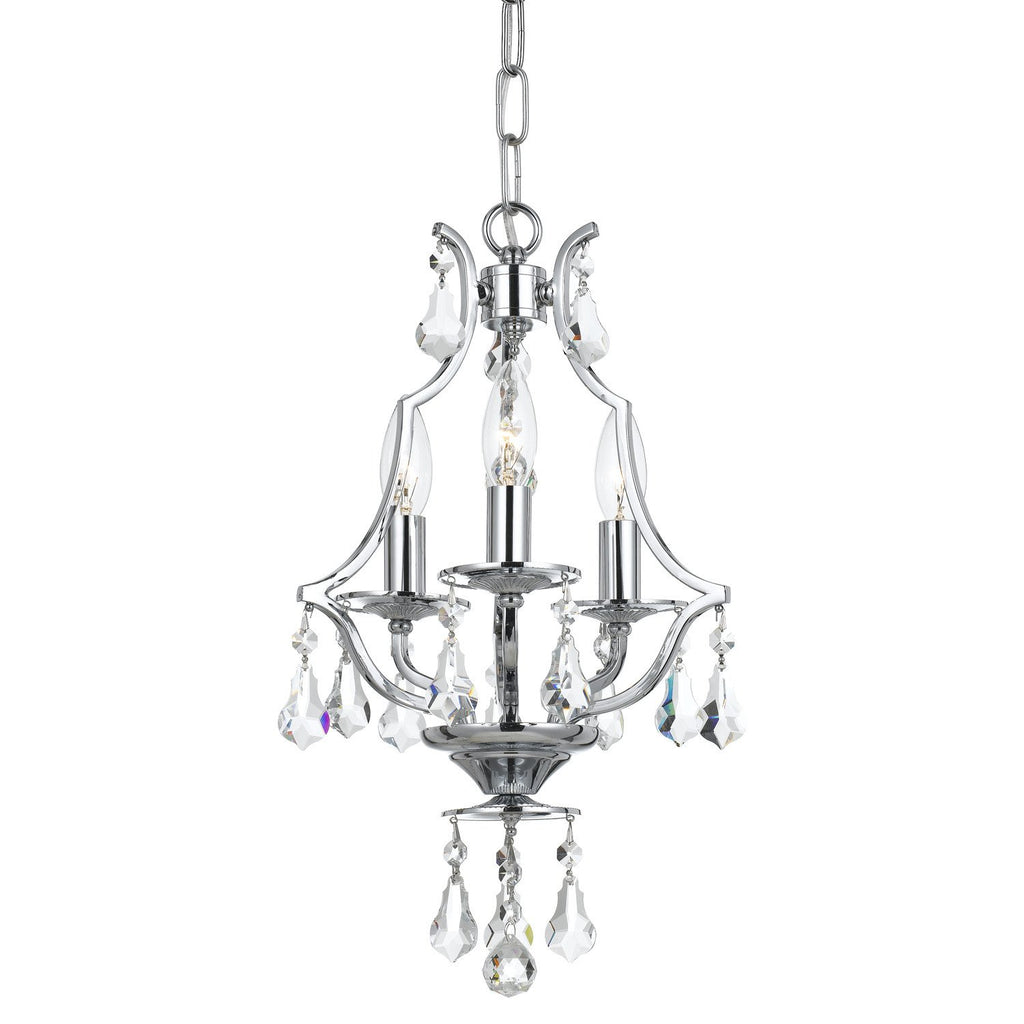 3 Light Polished Chrome Crystal Mini Chandelier Draped In Clear Swarovski Strass Crystal - C193-5933-CH-CL-S