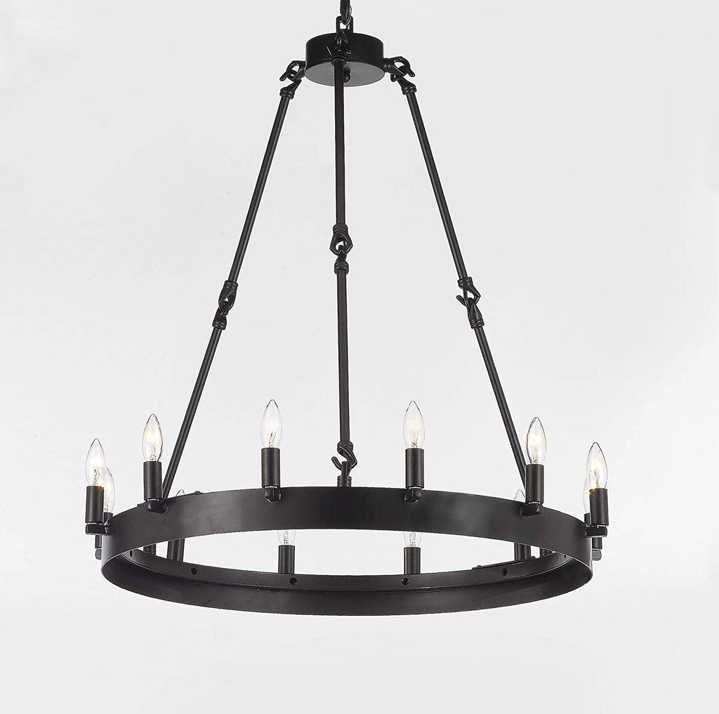 Set of 2 - Castile One Tier Wrought Iron Chandelier - Industrial Loft Rustic Lighting W 26" H 27"