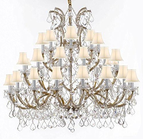 Chandelier Crystal Chandeliers Lighting 52X46 With White Shades - Reliable Crystal Quality By Swarovski - Gb104-Sc/Whiteshade/Gold/756/36+1Sw