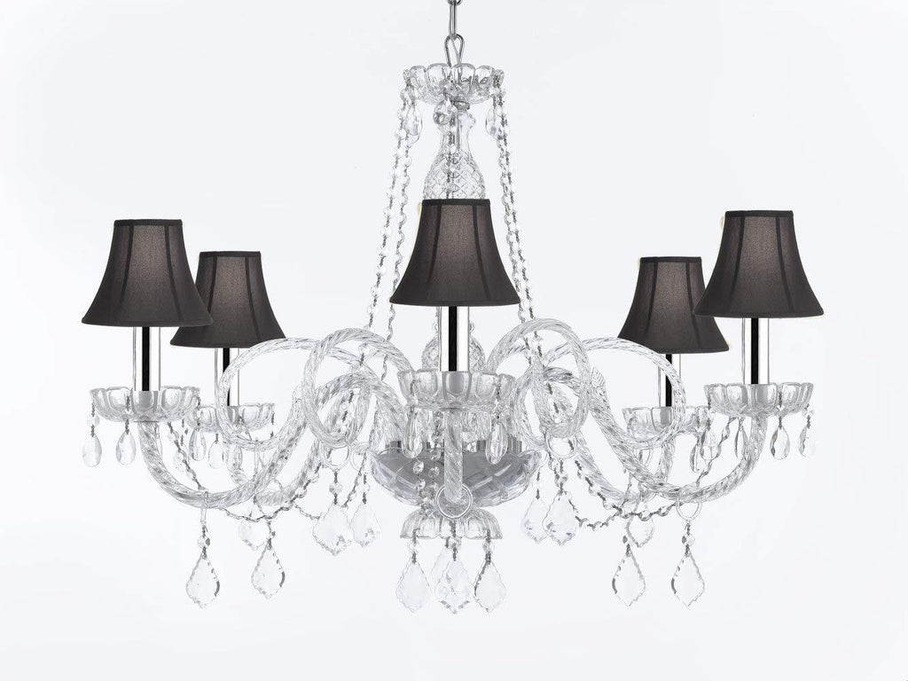 Crystal Chandelier Chandeliers Lighting with Black Shades w/Chrome Sleeves H27" x W32" - G46-B43/SC/BLACKSHADES/B67/385/6