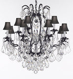 Wrought Iron Crystal Chandelier Lighting Trimmed with Swarovski Crystal! Good for Dining Room, Foyer, Entryway, Family Room, Bedroom, Living Room and More! H 36" W 36" 15 Lights - A500-B91/BLACKSHADES/3034/10+5SW