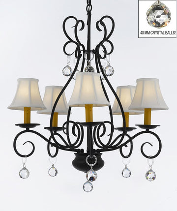 Wrought Iron Chandelier Crystal Lighting Empress Crystal (Tm) Chandeliers with White Shades H25.5" W25.5" - P7-B6/SC/WHITESHADES/441/5
