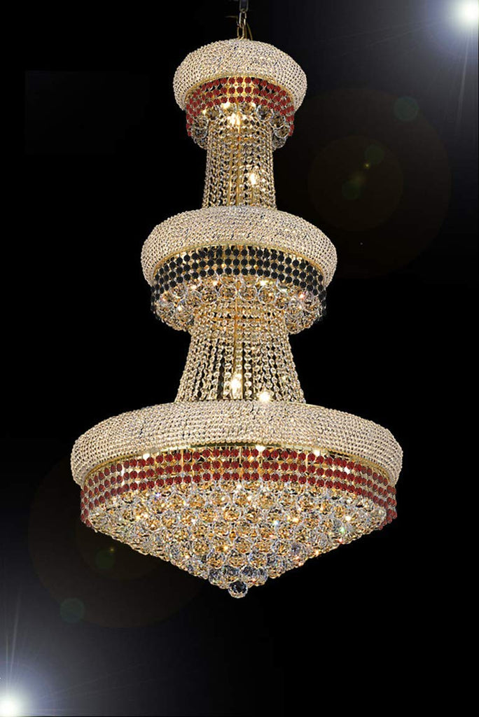 French Empire Crystal Chandelier Chandeliers Moroccan Style Lighting Trimmed with Ruby Red & Jet Black Crystal Good for Dining Room, Foyer, Entryway, Family Room and More! H50" X W30" - A500-B110/CG/541/24