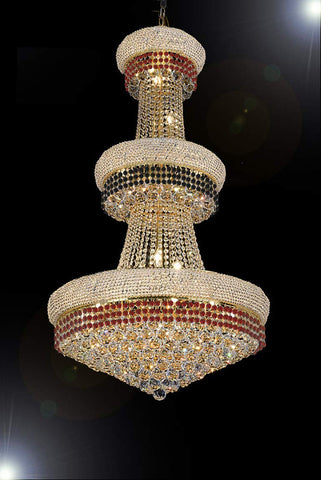 French Empire Crystal Chandelier Chandeliers Moroccan Style Lighting Trimmed with Ruby Red & Jet Black Crystal Good for Dining Room, Foyer, Entryway, Family Room and More! H50" X W30" - A500-B110/CG/541/24