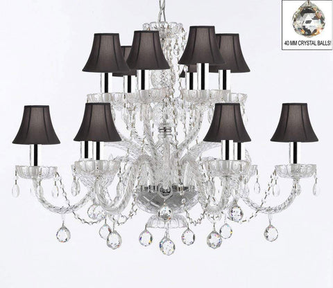 Murano Venetian Style All Empress Crystal (Tm) Chandelier! With Crystal Balls and Black Shades w/Chrome Sleeves - A46-B43/B6/SC/Blackshades/385/6+6