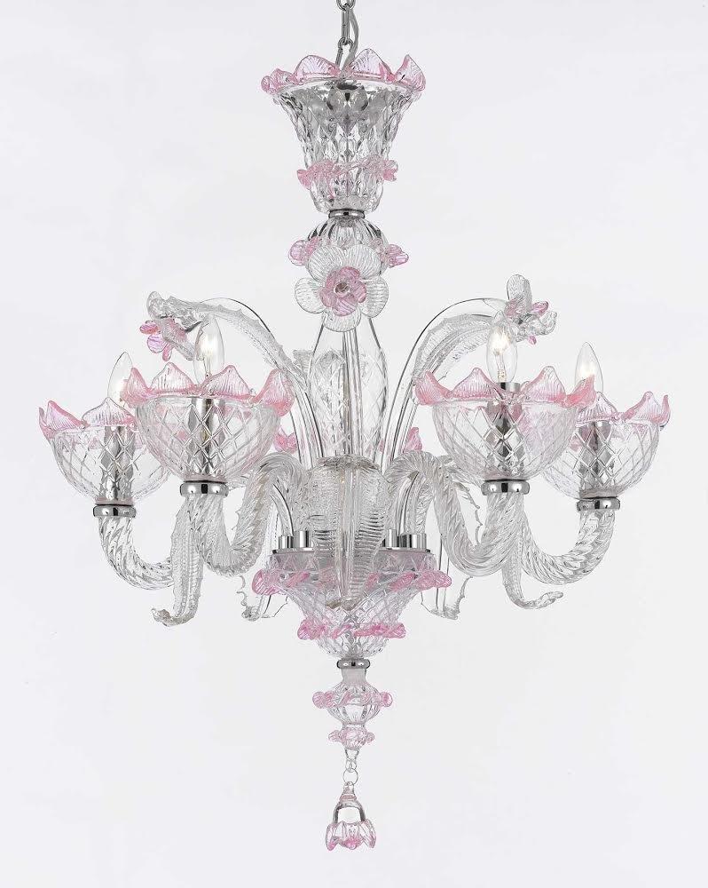 Pink Hand Blown Murano Venetian Style All Crystal Chandelier Chandeliers Lighting Great for Dining Room!Close out - Limited Availability - GB104-PINK/700/5