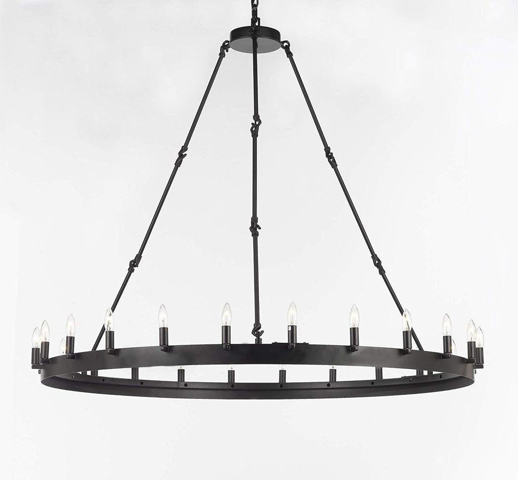 Set of 2 - Wrought Iron Vintage Barn Metal Castile One Tier Chandelier Chandeliers Industrial Loft Rustic Lighting W 50" H 48" - 2EA G7-3428/24