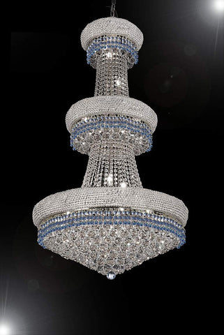 French Empire Crystal Chandelier Chandeliers Lighting Trimmed with Blue Crystal! Good for Dining Room, Foyer, Entryway, Family Room and More! H50" X W30" - A500-B83/CS/541/24