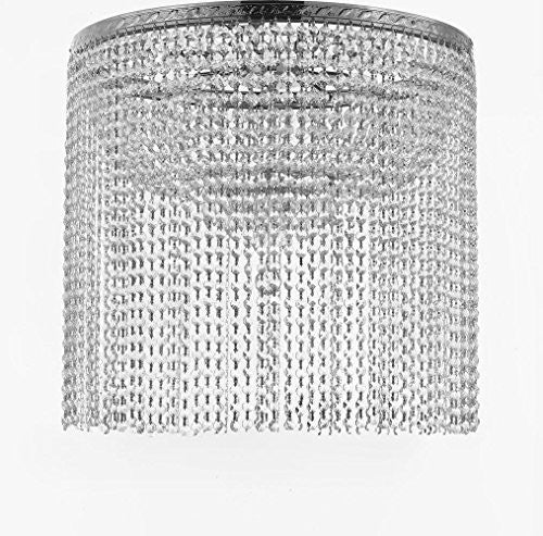 French Empire Crystal Semi Flush Chandelier Lighting With Crystal Bead Shade / Curtain H26" X W24" - A500-Flush/B69/Cs/870/9
