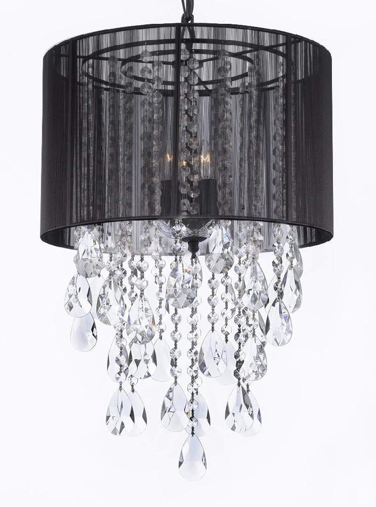 Swarovski Crystal Trimmed Chandelier Empress Crystal (TM) with Large Black Shade! H24" x W15" - G7-B9/BLACK/3/26029/3SW