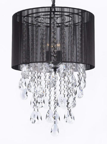 Swarovski Crystal Trimmed Chandelier Empress Crystal (TM) with Large Black Shade! H24" x W15" - G7-B9/BLACK/3/26029/3SW