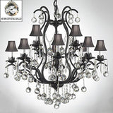 Swarovski Crystal Trimmed Chandelier Wrought Iron Crystal Chandelier Lighting Dressed W/ Crystal Balls & Shades - A83-B6/Sc/3034/8+4 -Black Shades Sw