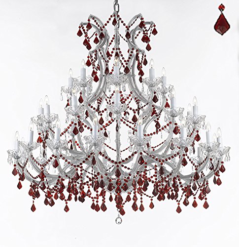 Maria Theresa - Crystal Chandelier Lighting Chandeliers H49" W52" Dressed with Ruby Red Crystals! Great for the Foyer, Entry Way, Living Room, Family Room and More! - A83-B2/SILVER/756/36+1 RED