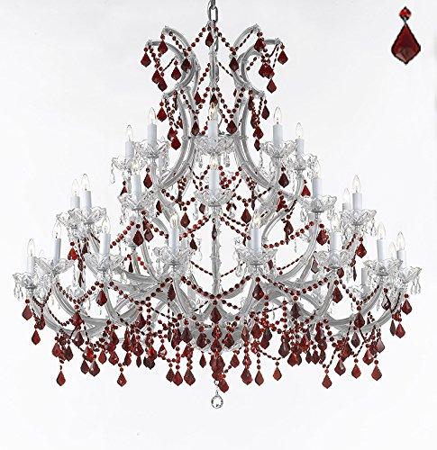 Crystal Chandelier Lighting Chandeliers H49" W52" Dressed with Ruby Red Crystals! Great for the Foyer, Entry Way, Living Room, Family Room and More! - A83-B2/SILVER/756/36+1 RED