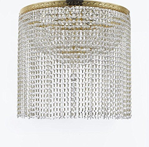 French Empire Crystal Semi Flush Chandelier Lighting With Crystal Bead Shade / Curtain H26" X W24" - A500-Flush/B69/Cg/870/9