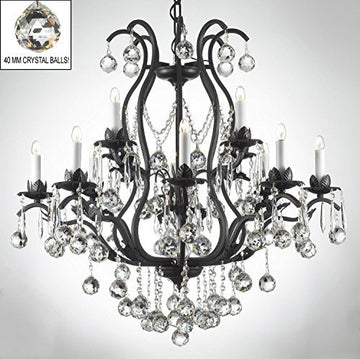 Swarovski Crystal Trimmed Chandelier Wrought Iron Crystal Chandelier Lighting Dressed W/ Crystal Balls - A500-B6/3034/8+4 Sw