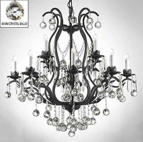 Swarovski Crystal Trimmed Chandelier Wrought Iron Crystal Chandelier Lighting Dressed W/ Crystal Balls H36" W36" - A83-B6/3034/10+5 Sw