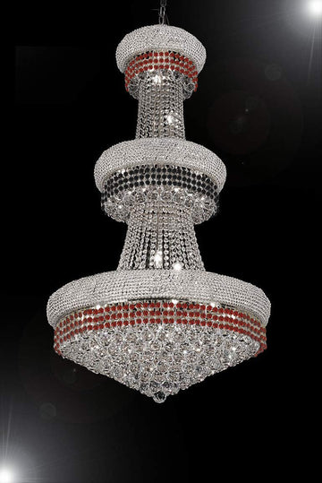 French Empire Crystal Chandelier Chandeliers Moroccan Style Lighting Trimmed with Ruby Red & Jet Black Crystal Good for Dining Room, Foyer, Entryway, Family Room and More! H50" X W30" - A500-B110/CS/541/24
