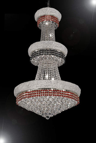 French Empire Crystal Chandelier Chandeliers Moroccan Style Lighting Trimmed with Ruby Red & Jet Black Crystal Good for Dining Room, Foyer, Entryway, Family Room and More! H50" X W30" - A500-B110/CS/541/24
